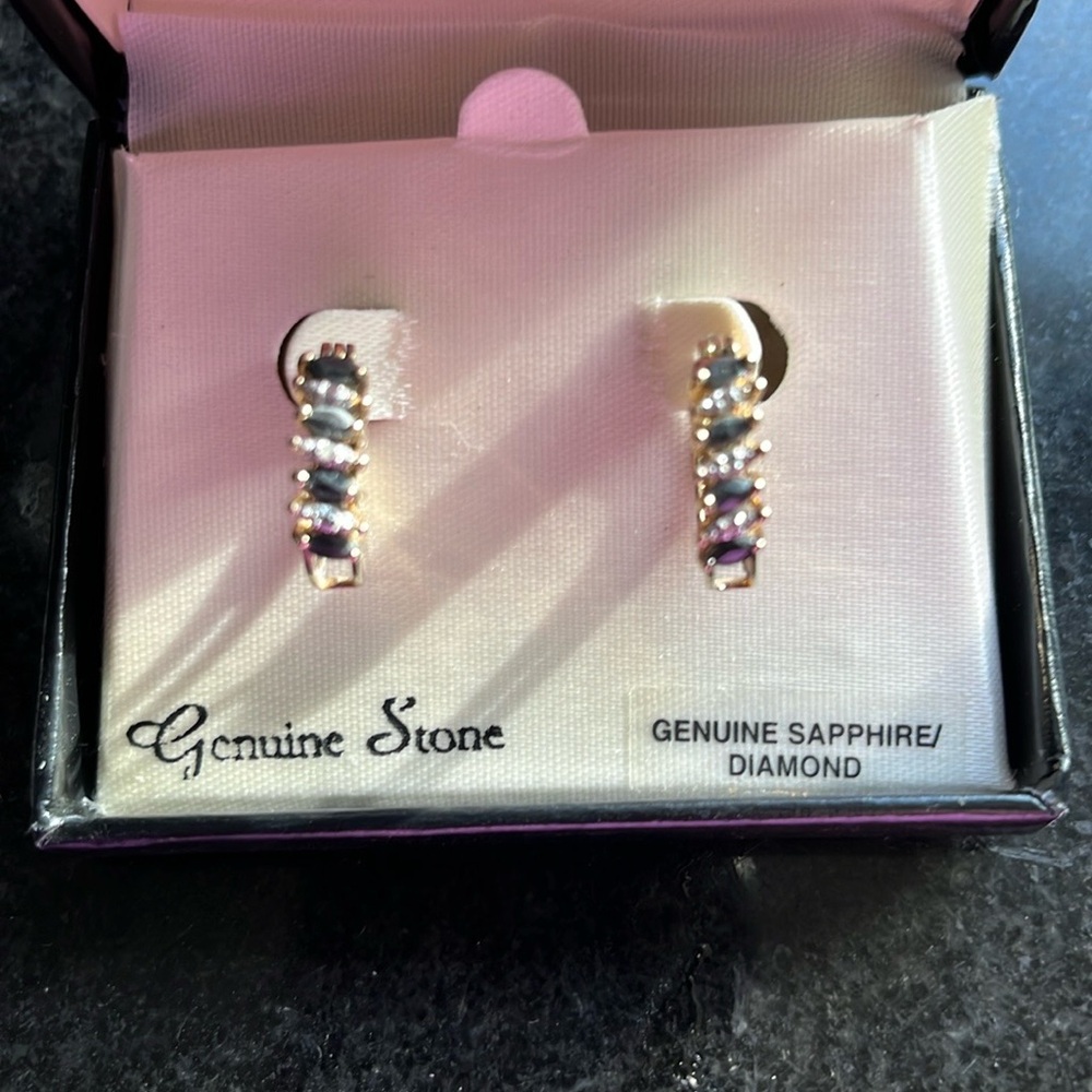 Silver and Blue Crescent Earrings with Gemstones